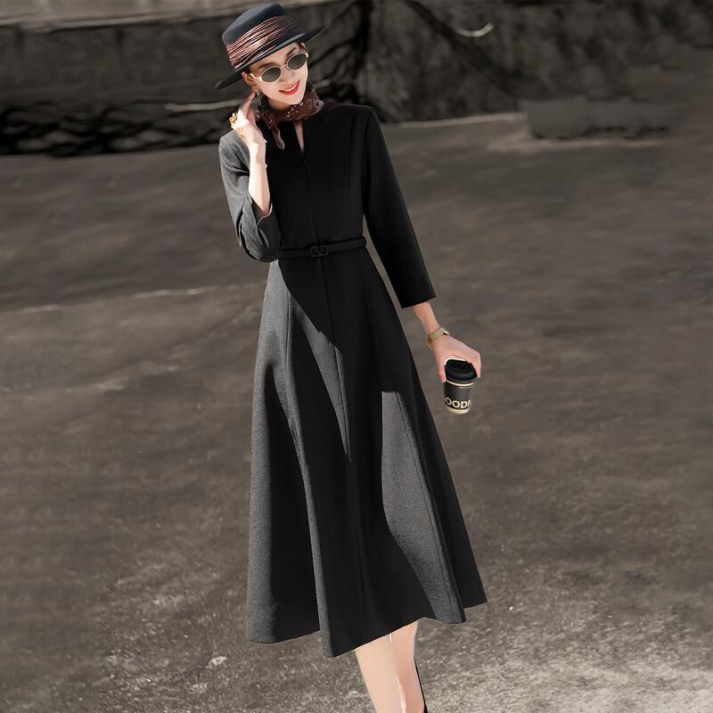 Elegant V-Neck Long Sleeve Belted Midi Dress