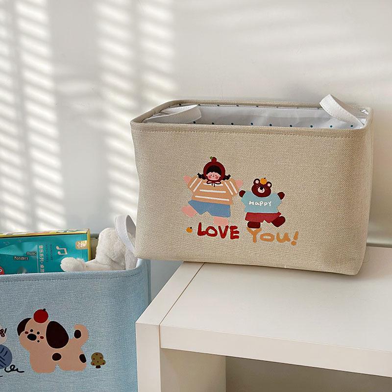 Foldable Cartoon Linen Storage Basket for Toys and Clothes