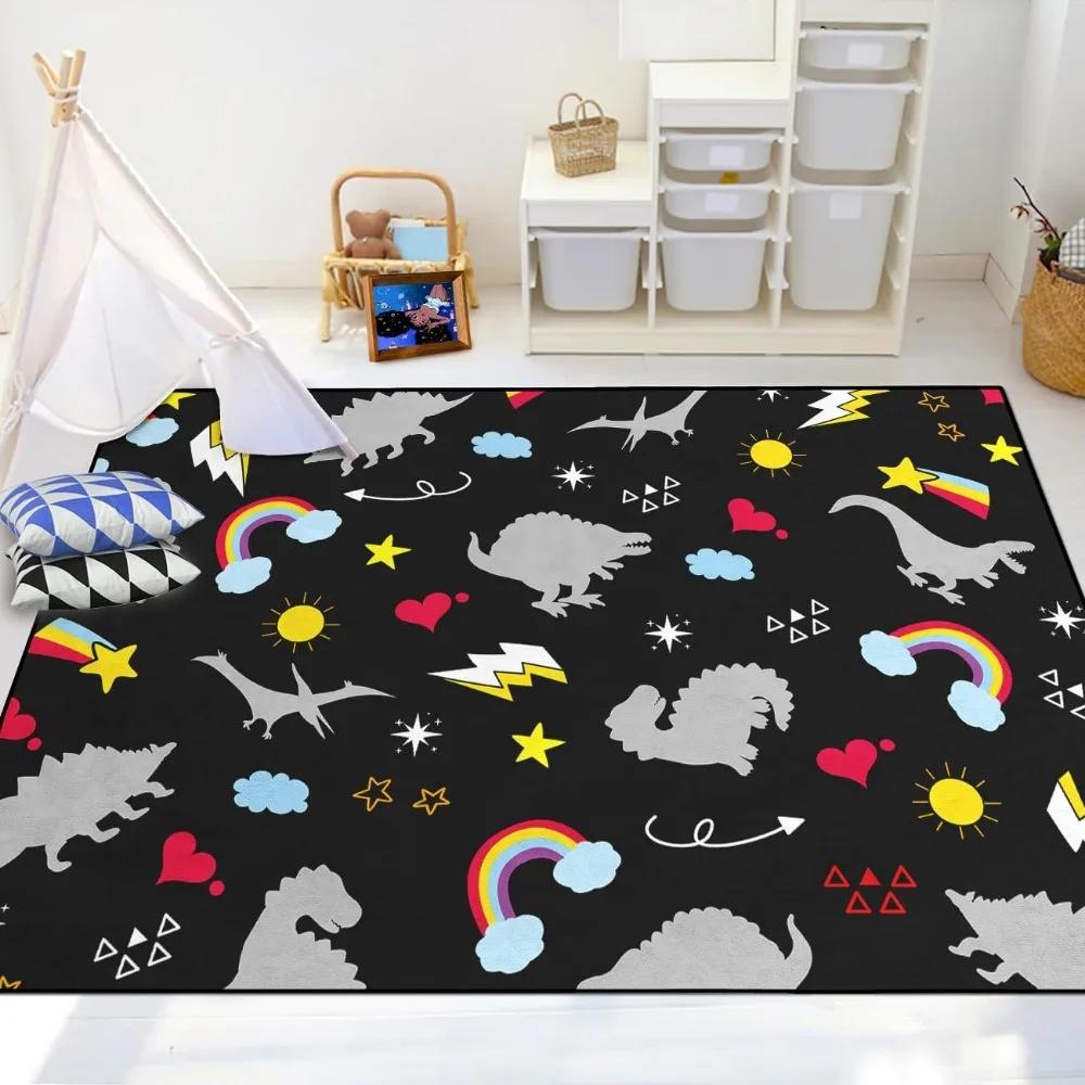 Boys Bedroom Dinosaur Rug Cartoon Dino Area Rugs Funny PlayMat Cute Printed Carpet Polyester Floor Mat Living Room Decor Doormat