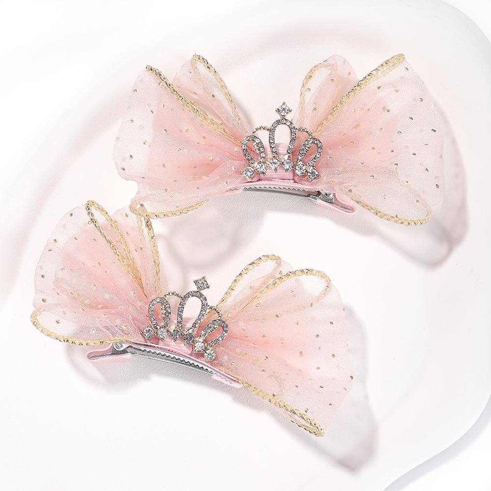 2pcs/set Lovely Lace Bows Hair Clips for Girls Sweet Solid Color Gauze Clip Soft Hairpins Pink Princess Kids Hair Accessories