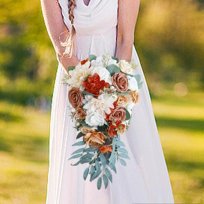 Wedding Bouquet Cascading Bridal Rose Artificial Flower Waterfall Floral for