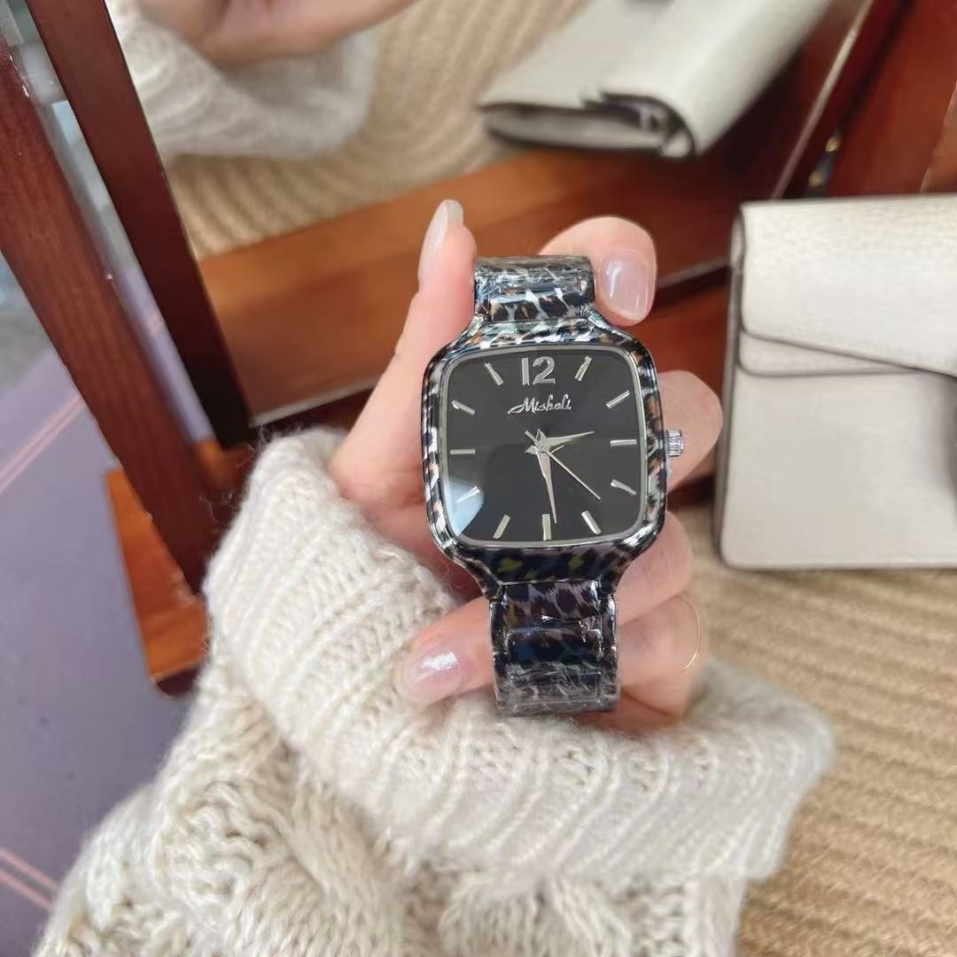 Leopard Print Steel Belt Square Watch Women S Large Dial Trendy Brand Fashion Personality
