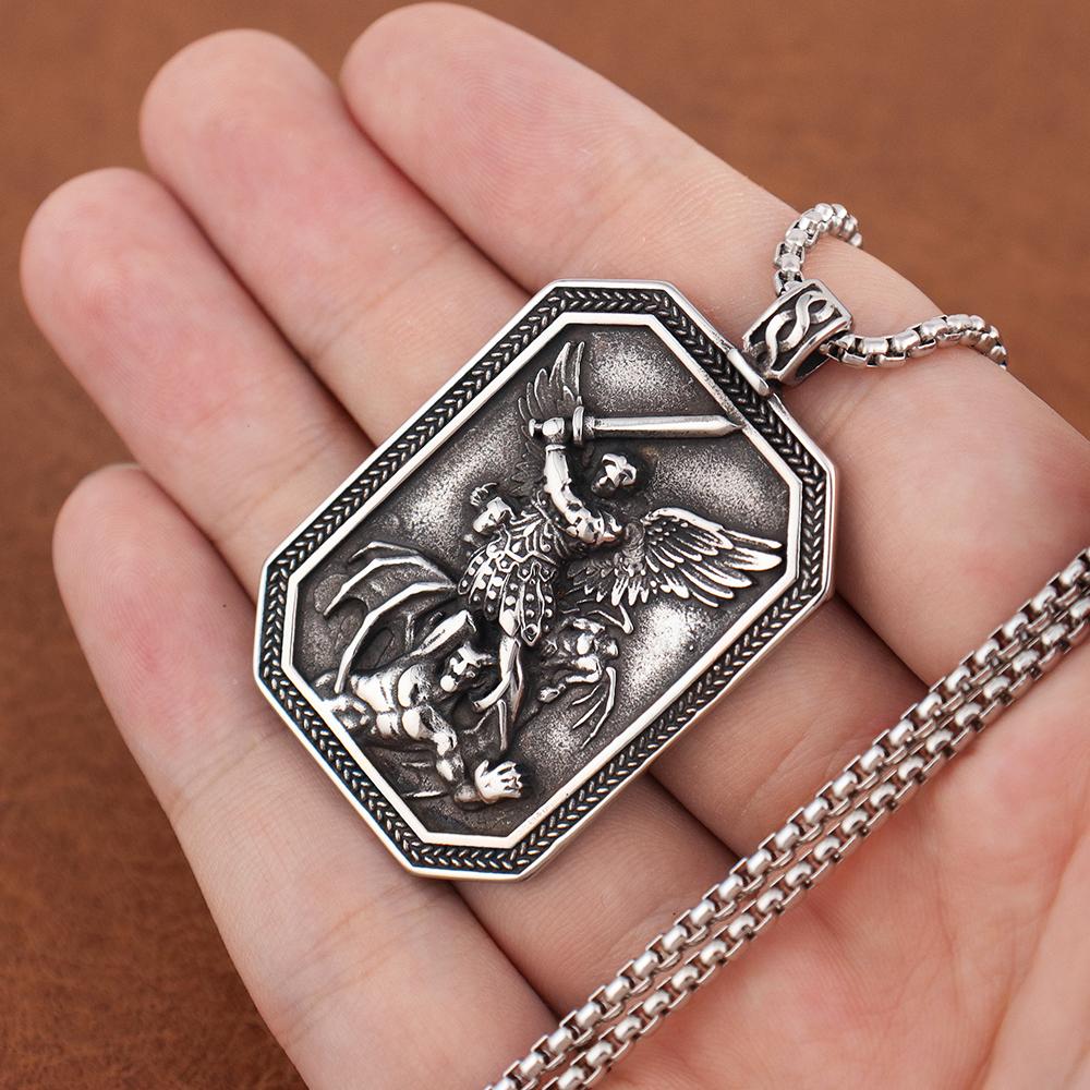 Trendy Simple Ancient Greek God of War Pendant Popular Charms Stainless Steel Angel Wings Shield Necklace Mens Jewelry