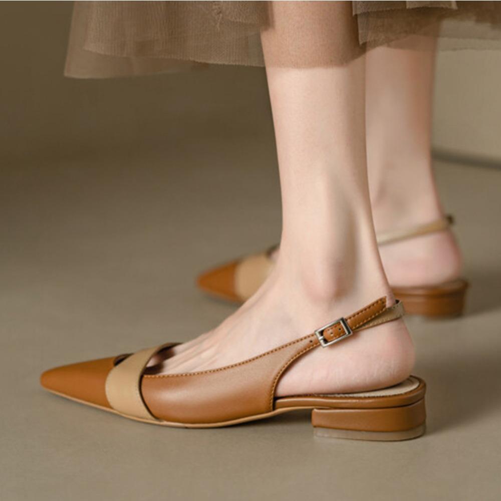 Fashion Sandals for Women 2025 Summer French Fashion Pumps with Toe Caps Retro Color Blocking Pointed Flat Bottom and Empty Back Sandals
