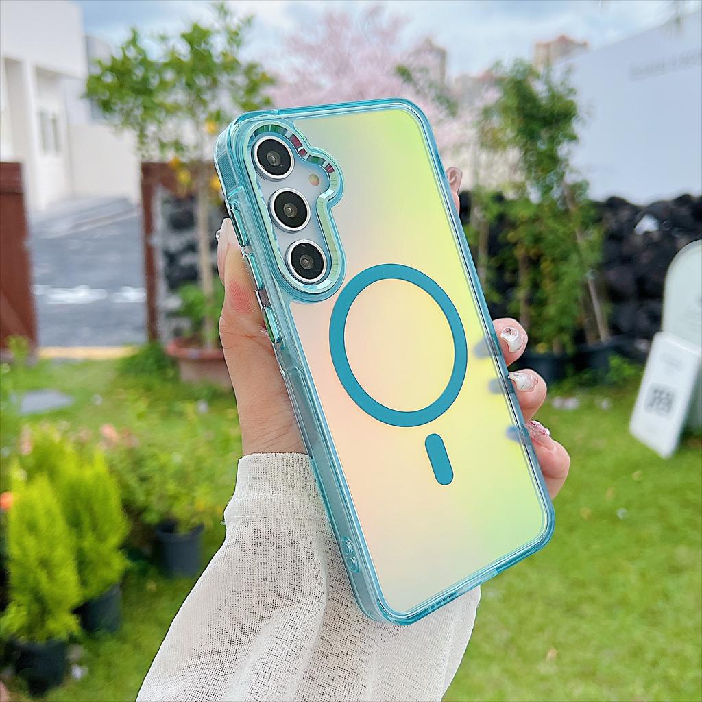 Fashion Laser Gradient Shockproof Magnetic Case For Samsung S25 S24 S23 Ultra Plus S25 Edge A56 A36 A26 A16 Magsafe Cover Coque