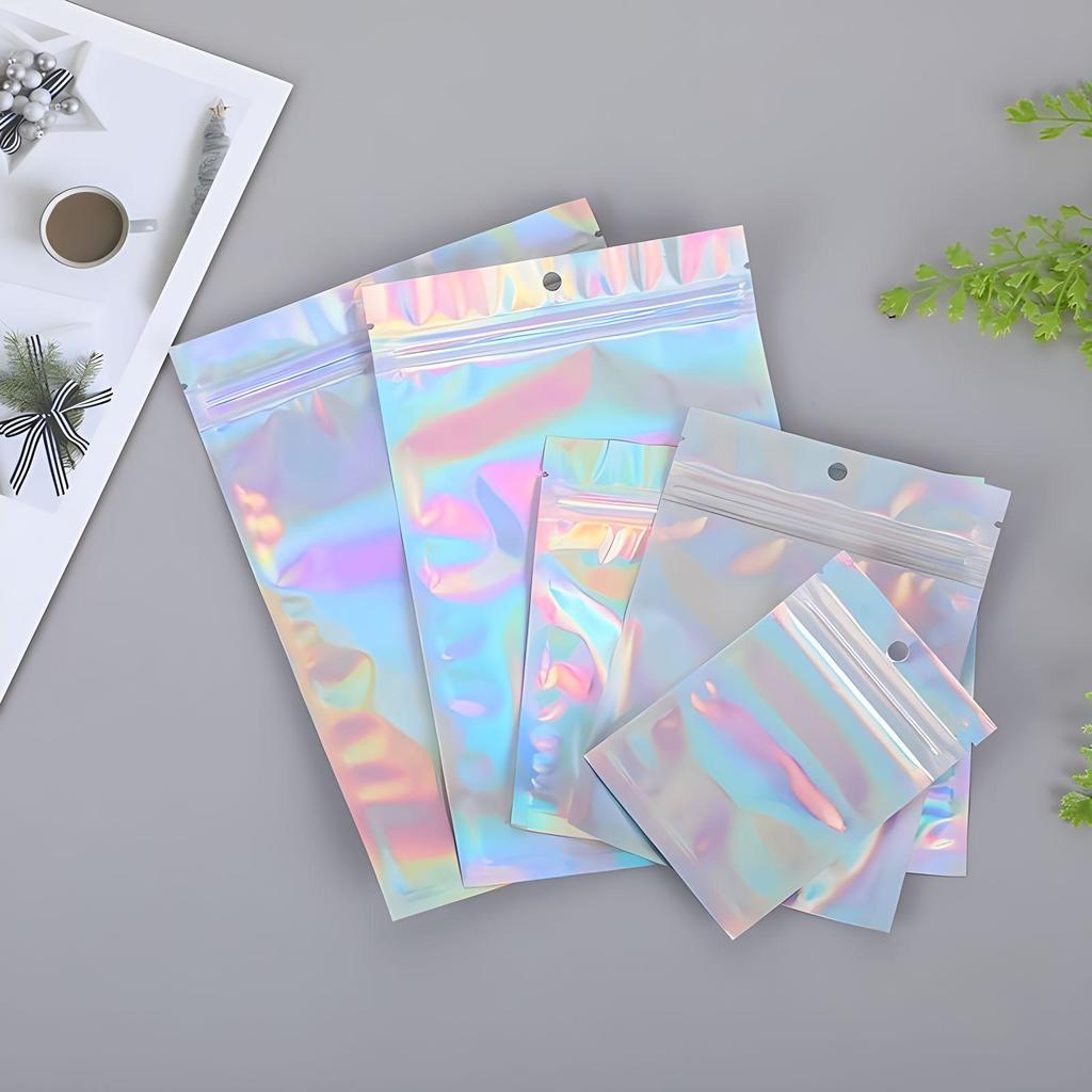 Iridescent Self-Sealing Zipper Bag for Jewelry, Cosmetics, and Electronics