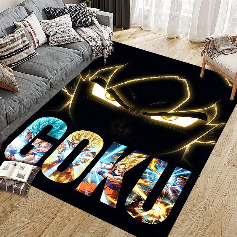 Son Goku Flannel Printed Carpet, Home Sofa Decoration for Living Room & Bedroom, Non‑Slip Play Flannel Floor Mat for Game Room