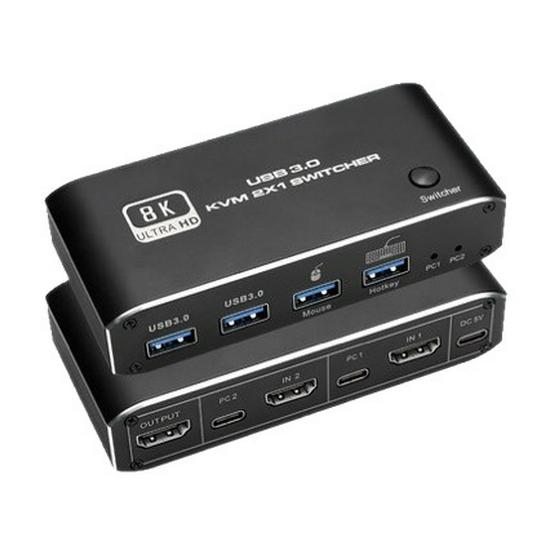 8K HDMI 2.1 KVM Switch: 2x1 USB3.0, Hotkey, Mouse & Keyboard Support