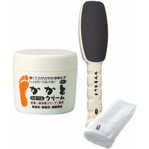 Azuma Shoji [Includes Imabari Towel] Heel Clean & Heel Smoothing Cream 100g Set / Travel Beauty, Dead Skin Care, Corns, Calluses, Heel Care