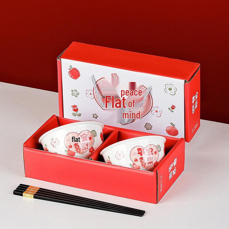 Year of the Horse Ceramic Rice Bowl Set: Includes Bowl, Plate, and Chopsticks - Perfect for Home and Business Gifts