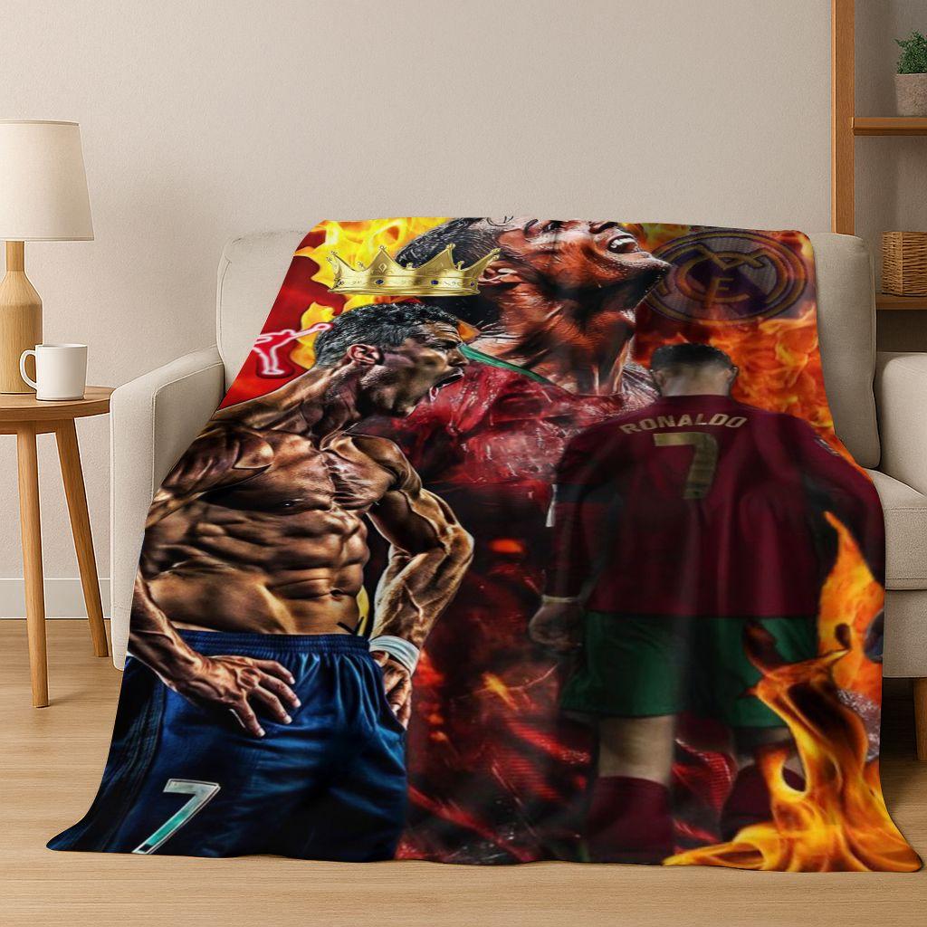 3D Goat Football Star R-Ronaldo Cartoon Art Flannel Blanket,Cozy Soft Throw Blanket for Home Bedroom Bed Sofa Picnic Cover Kid