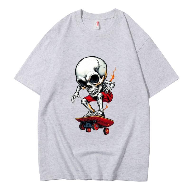 Unisex Casual Cotton Short Sleeve T Shirt Skull Skateboard Gothic Graphic Print Tee S