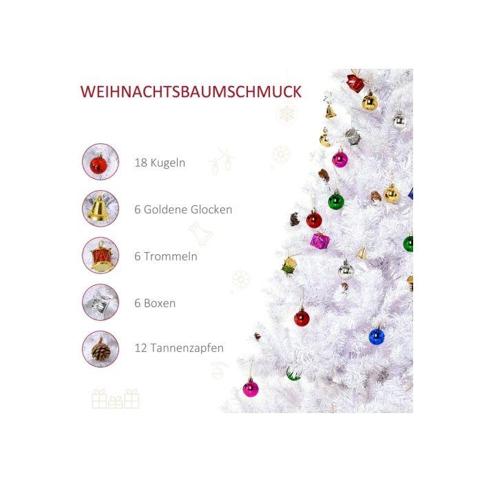 HOMCOM Sapin de Noël artificiel Sapin de Noël Arbre 150 cm avec support et décorations incluses (150 cm, blanc/sapin de Noël)