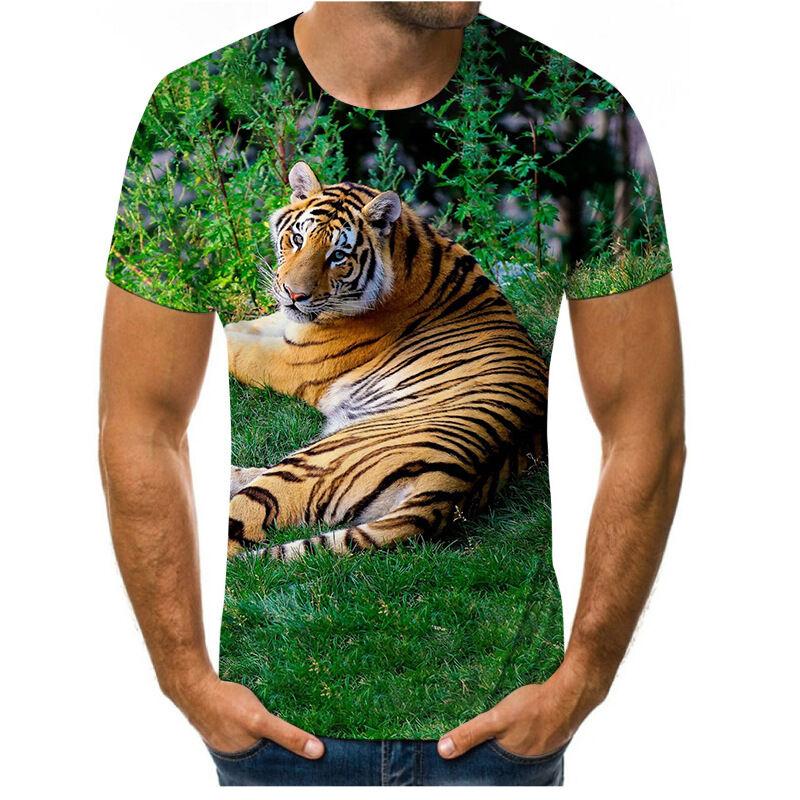 Summer New Style 3D Digital Print round Neck Short Sleeve T-Shirt Lion Tiger Pattern Men's Casual Top Quality Polyester V-Neck