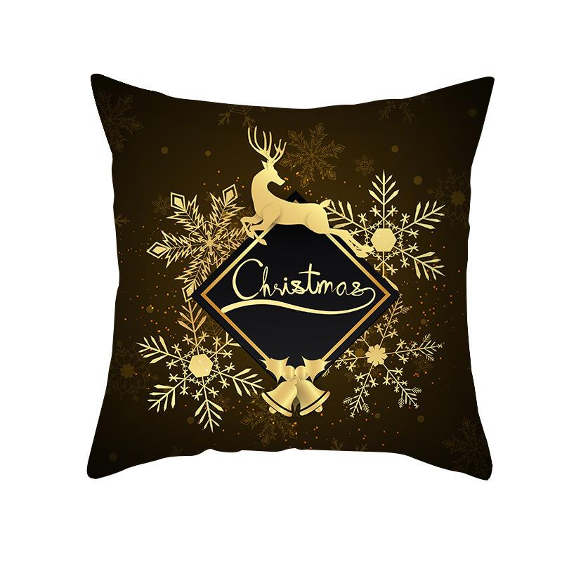 New Black Hot Stamping Christmas Pillow Cover Golden Elk Christmas Tree Sofa Cushion Cover Home