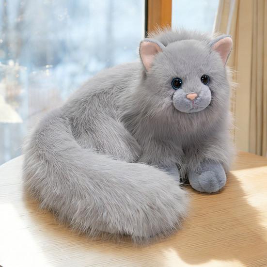 Realistic Cat Plush Toy Lifelike Stuffed Animal Cat Doll Soft Fluffy Cat Throw Pillow Gift for Adults Kids Youth