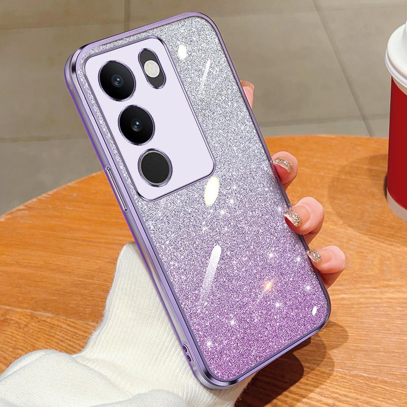KEYSION Luxury Plating Glitter Phone Case for VIVO V29 5G Transparent Soft TPU Shockproof Back Cover for VIVO V29 5G
