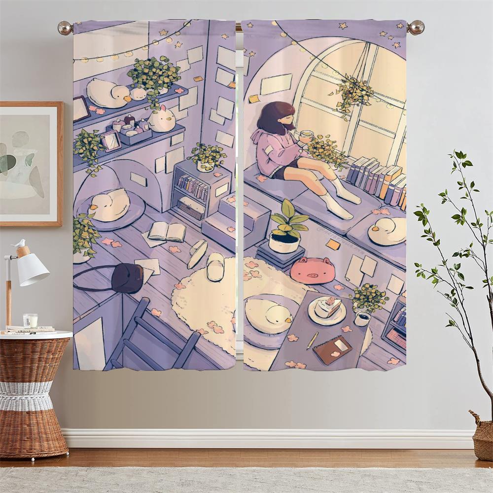 CUTE Bedroom Curtains 2 Pieces Blackout Curtains for Window Beaded Curtain Tiebacks Partition Tulle In Kitchen Blind Blinds Room