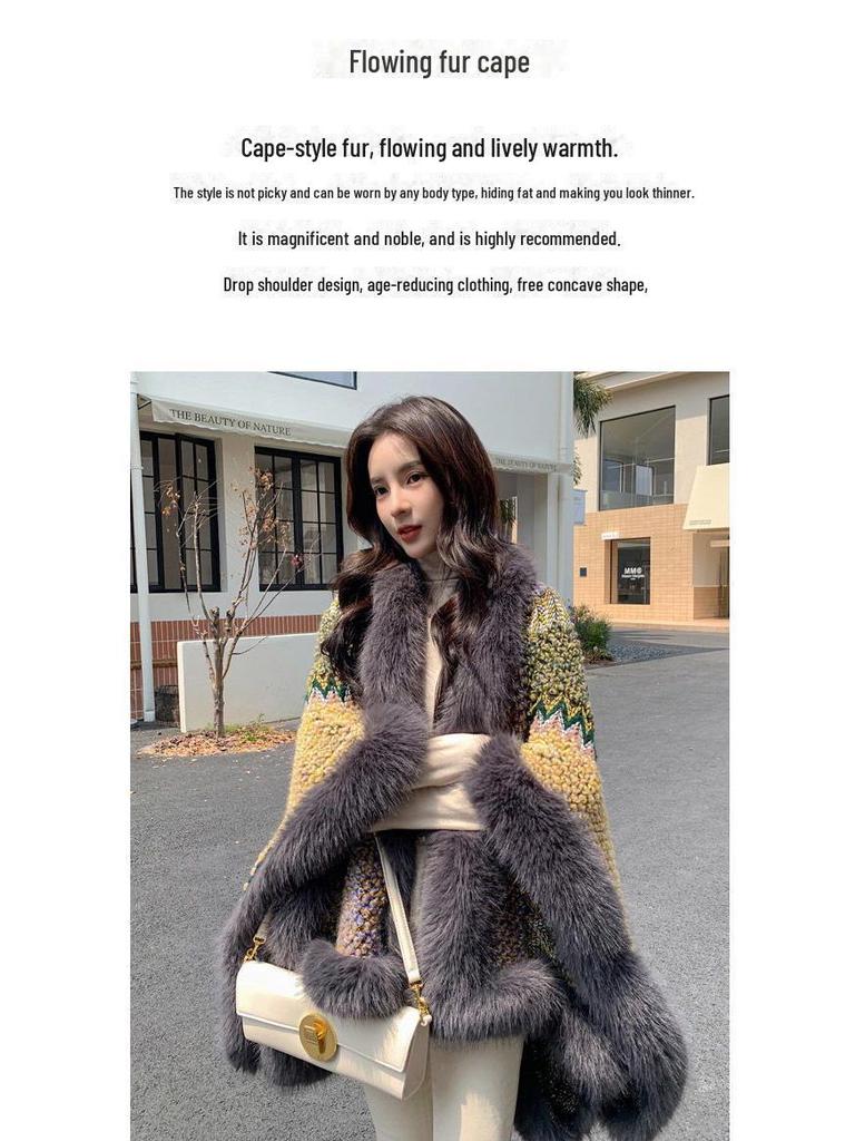 Rabbit Fur Shawl Women's Outerwear: New Autumn/Winter Fashion Cloak with Thickened Collar