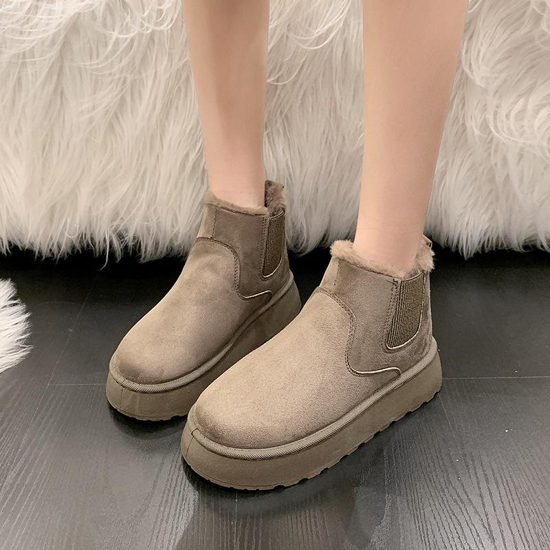 Fashion Women Short Plush Warm Snow Boots Casual Shoes New Suede Fur Chelsea Ankle Boots Flats Platform Ladies Shoes Botas Hot Selling