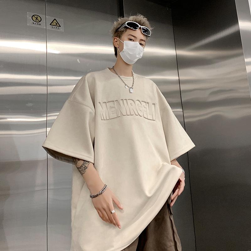 Men's Trendy Suede Velvet Short Sleeve T-Shirt, 2024 Summer Collection - Loose Fit, Plus Size Half Sleeve Top