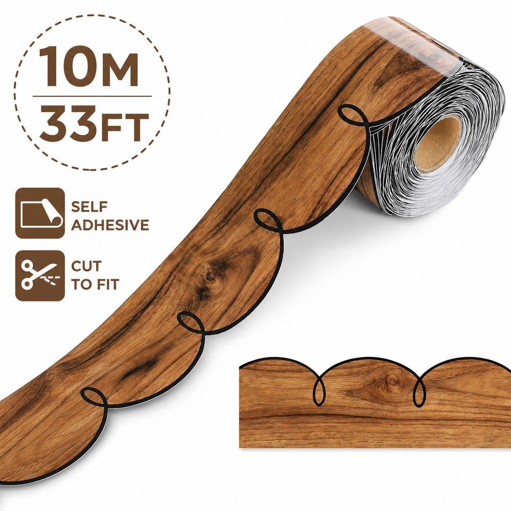10m/Roll Bulletin Board Border Wood Grain Decorative Board Border Sticker Classroom Decor