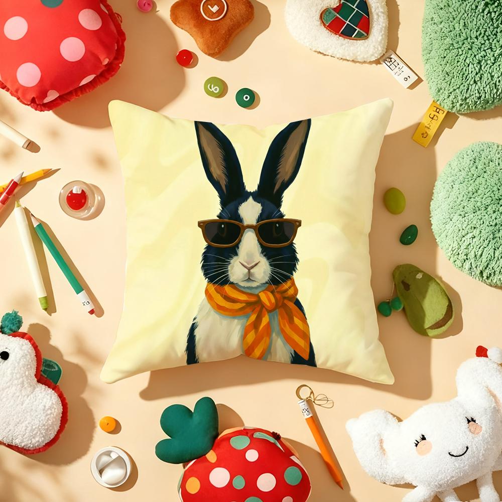 Süßer Hase Kunst Kissenbezug Plüschstoff Weich Beidseitig Bedruckt Sofa Warm Winter Zuhause Kindergeschenk Kissenhülle