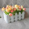 1 Set White Wooden Fence Artificial Flower Floral Holder Home Garden Decor