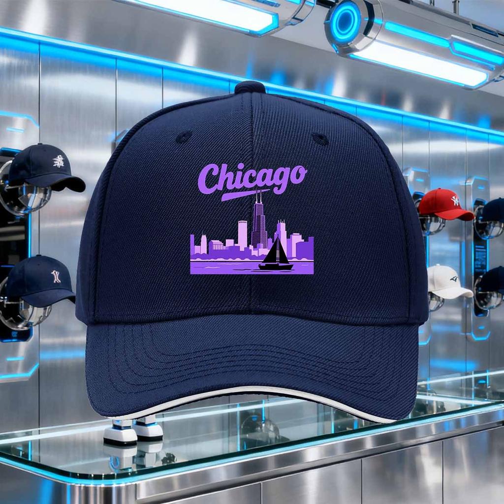 Chicago Skyline Sailboat Baseball Cap Polyester Graphic Print Adjustable Snapback Hat Casual Outdoor Adult