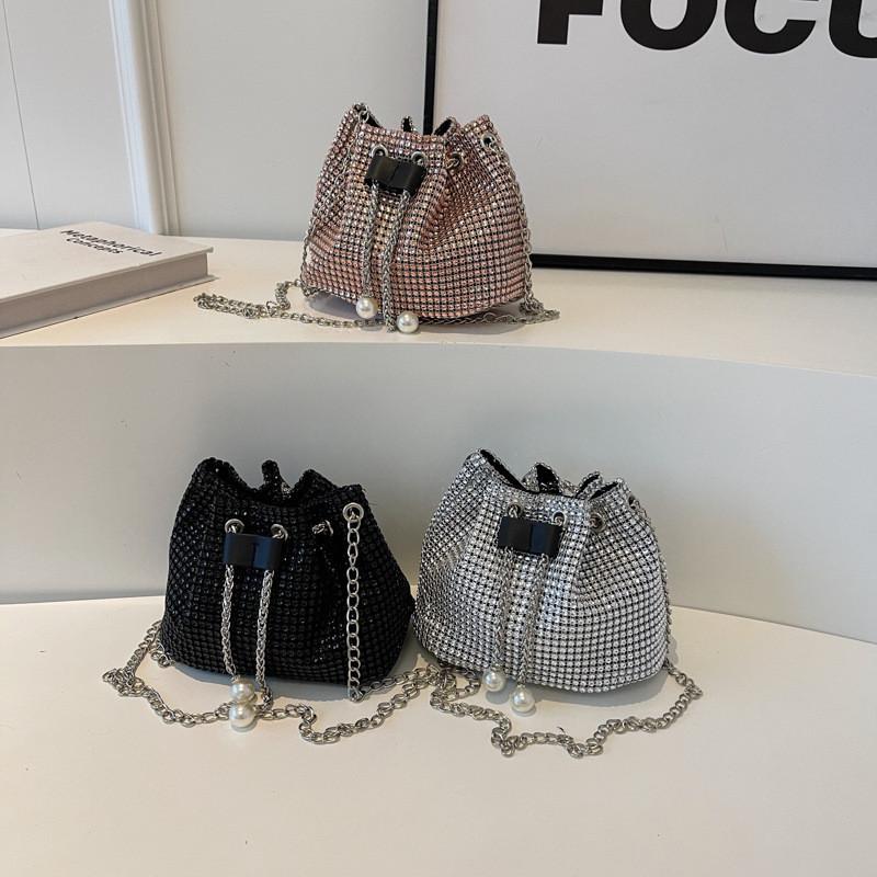 Shiny Fashion Bucket Bag 2024 Women Trendy Pu Shoulder Crossbody Handbag