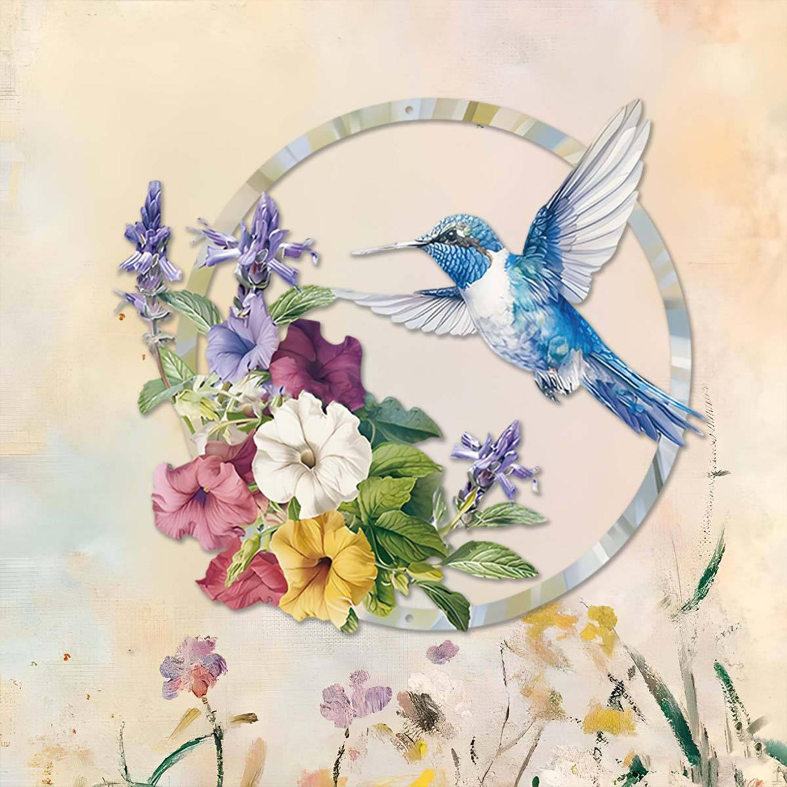 

Hummingbird Wall Art Decor Silhouette Fashion Collection Round Metal Ornament for Hotel Courtyard