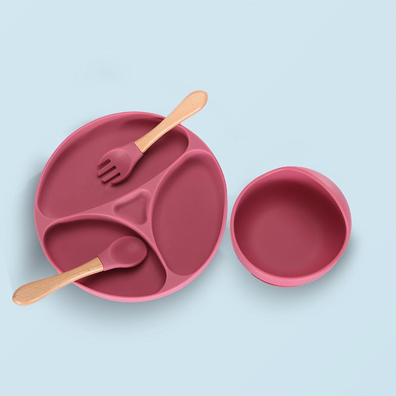 Silicone Baby Tableware Set: Non-slip Bowl, Bib, Plate, Fork & Spoon - Food Grade Material