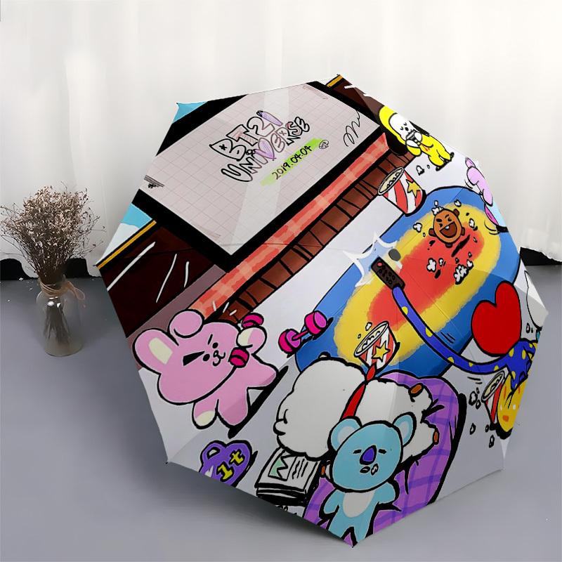 1pc BT21 Characters Outdoor Umbrella - Automatic Opening/Closing - Portable 3-Fold Design - 8-Rib Iron Frame - Perfect Gift for Fans, Travelers,
