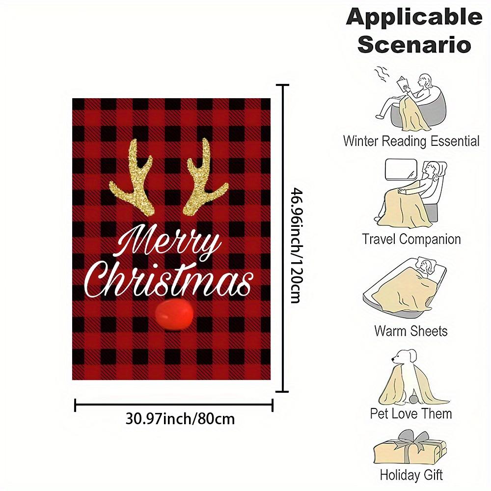 1pc Cozy Reversible Flannel Fleece Throw Blanket - Contemporary Style, Cartoon Reindeer Print, All-Season, Digital Print