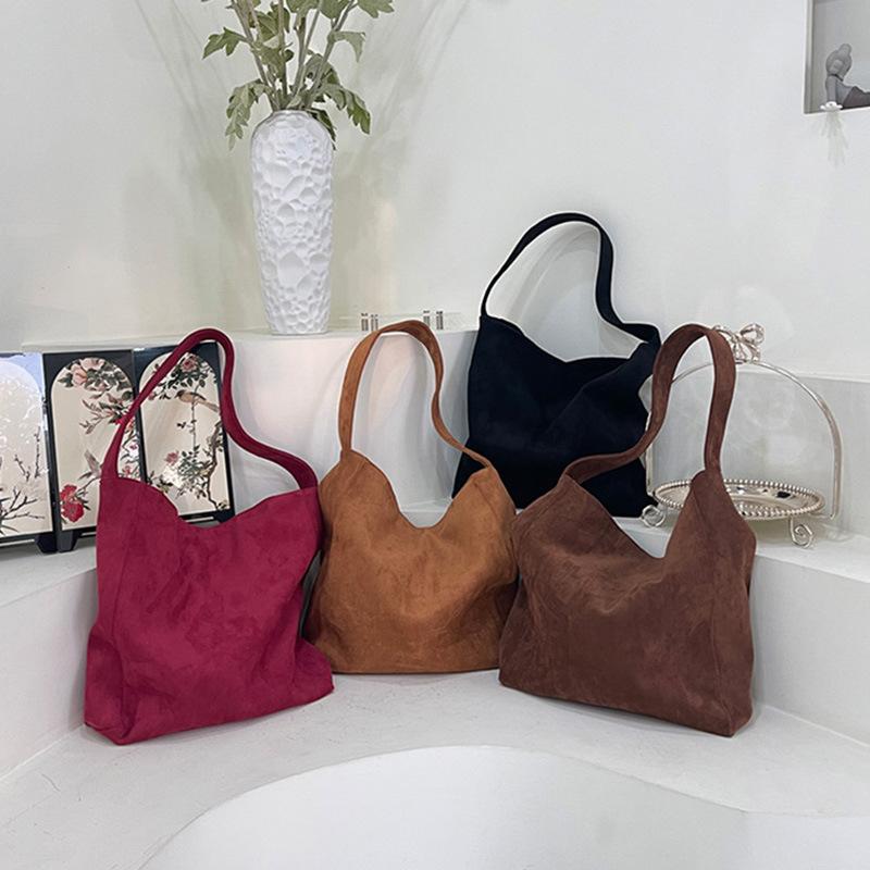 Winter suede shoulder bag matte texture lazy wind niche bag casual large capacity solid color tote bag
