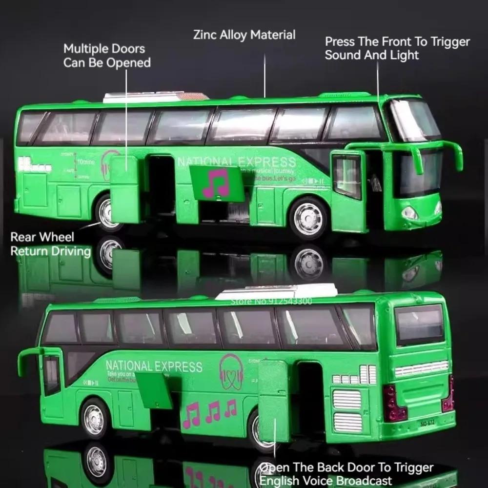 1:32 Scale Passenger Bus Model Toy Car 5 Doors Opened Alloy Diecast Sound Light Simulation Creative Toys Models Present for Boys