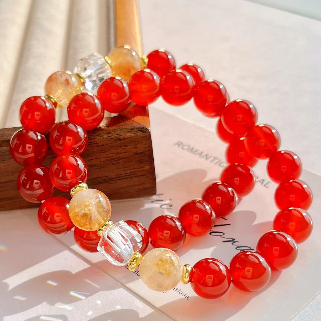 Vintage 10Mm Honey Milk Cover Natural Yellow Tower Crystal Red Chalcedony White Crystal Bracelet Bracelet