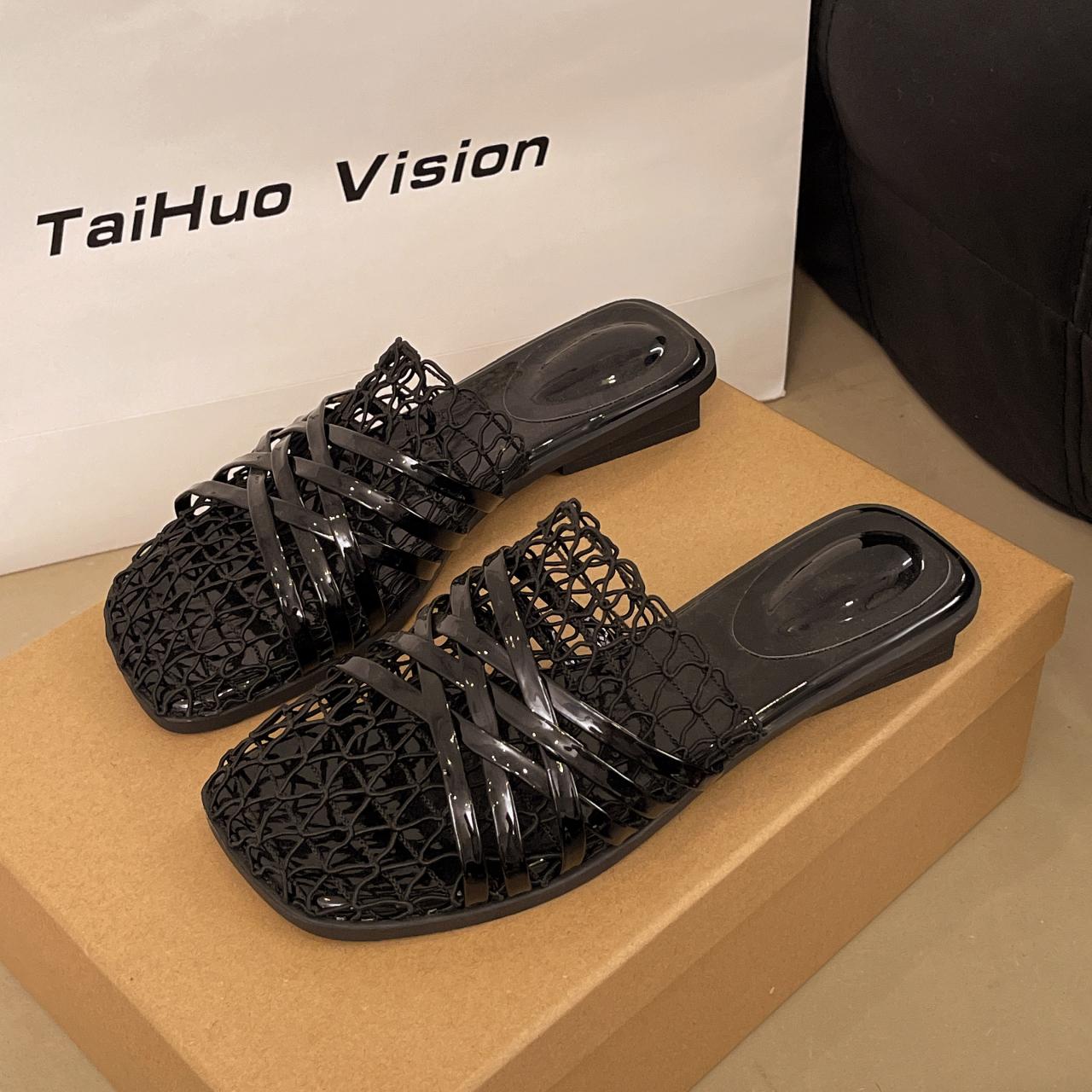 

Fashion Silver Mesh Slip-On Slippers Women s Soft Bottom Flat Summer Shoes Outdoor Wear Comfortable Casual Fashionable Sandals 40 чёрный