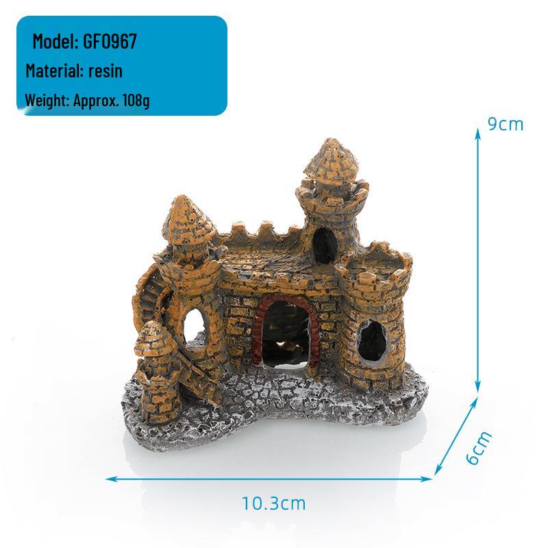 Decorazione per Acquario Castello in Resina: Piccolo Ornamento di Castello Antico per Paesaggistica Acquatica