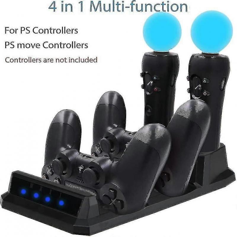 Charging Stand For Two Ps4/Psvr/Move Motion Controllers, 4-In-1 Charging Station Desk Station Charging Stand For Playstation Ps4 Psvr Vr Move