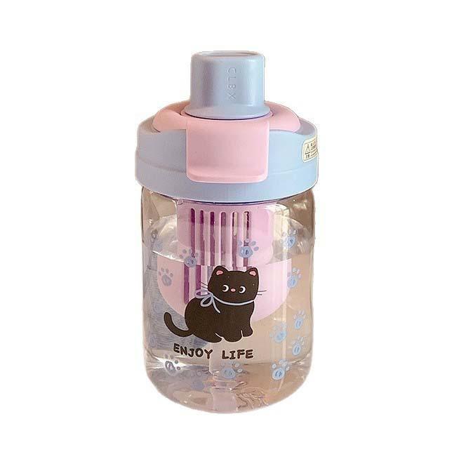 Girls Cartoon Double Drinking Plastic Cup With Rotating Straw For Office And Travel Use