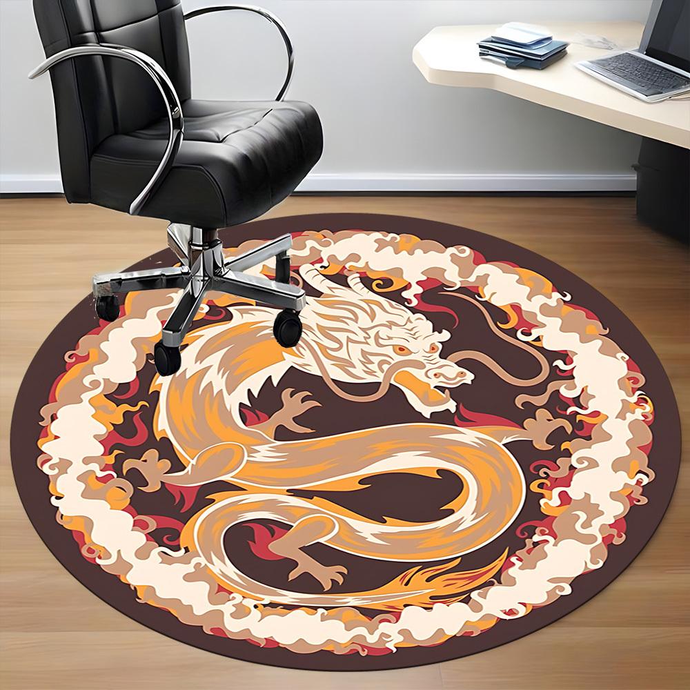 1pc Dragon Circle Office Round Area Rug, Indoor Mat Suitable For Office, Under Office Chairs Bedroom Living Room Home Decor, Room Deco
