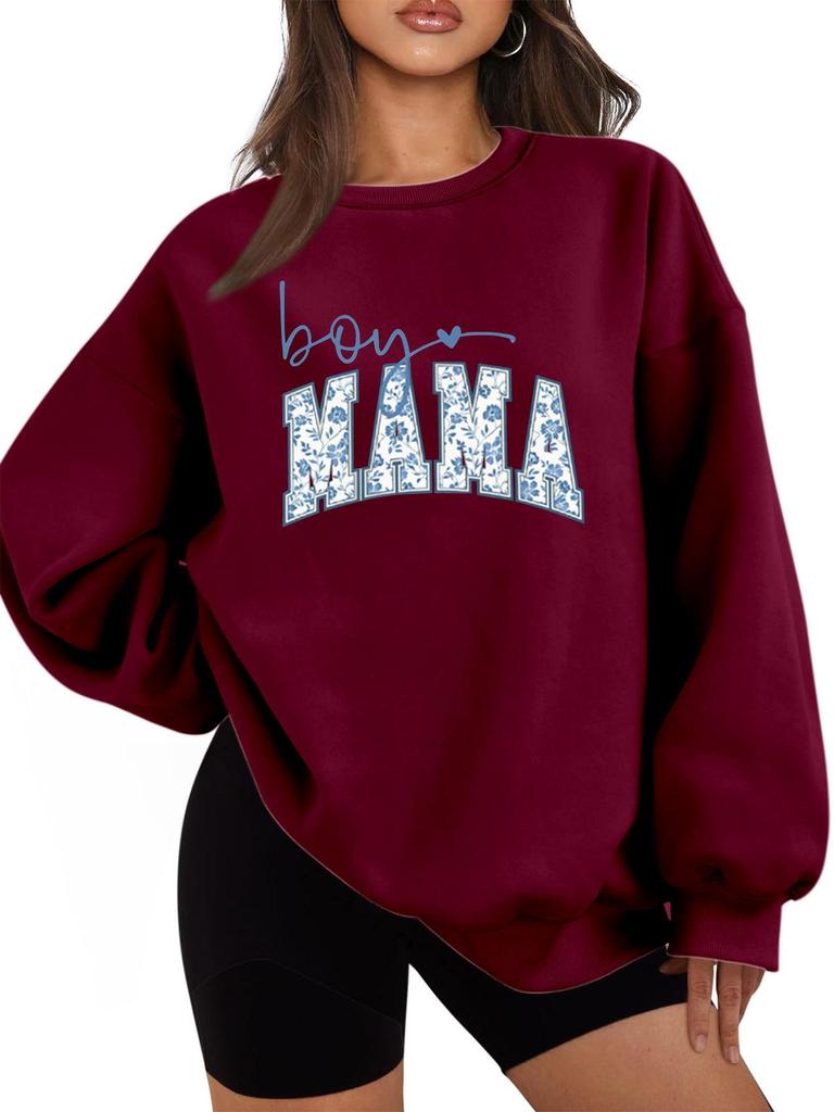 BOY MAMA Floral Spot Women's Thickened Casual Round Neck Long Sleeve Hoodie