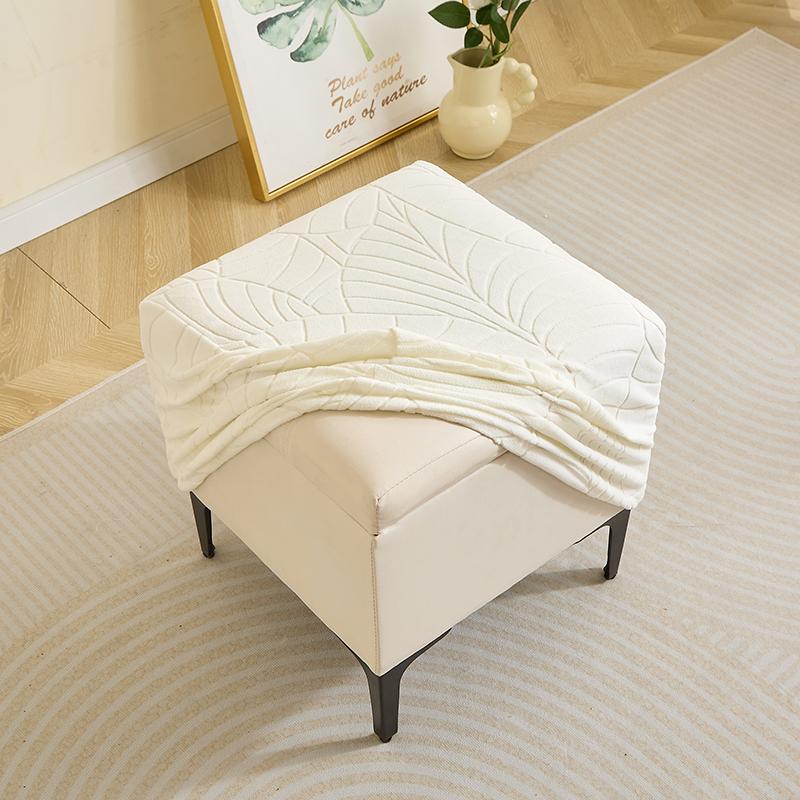 1Pc Leaves Jacquard Square Ottoman Cover Stretch Soft Footrest Slipcovers Anti-Slip Removable Footstool Cover Home Living Room