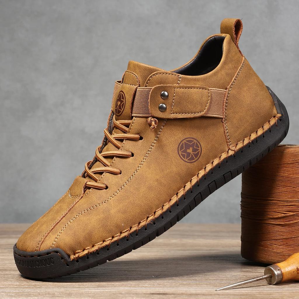 Fashion New 2025 Design Men's Leather Sneakers Man Breathable Leather Shoes Handmade Leather Casual Men Shoes Men Ankle Boots Outdoor