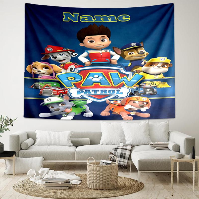 Custom Name PAW Patrol Print Tapestry, Backdrop, Easy Setup, Ideal for Bedroom, Office & Living Room, with Aesthetic Wall Hanging Decor.