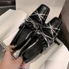 Sweet and Cool Mary Jane Small Leather Shoes Women's Design Sense Bow Silver Square Head Thick Heel Single Shoes