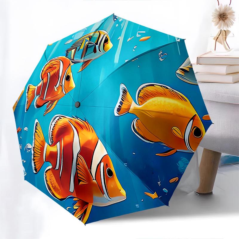 Clownfish, Aquarium Theme 8 Bone Hand Automatic Folding Umbrella, Compact and Portable Design, A Perfect Gift for Birthday, Christmas or Bus