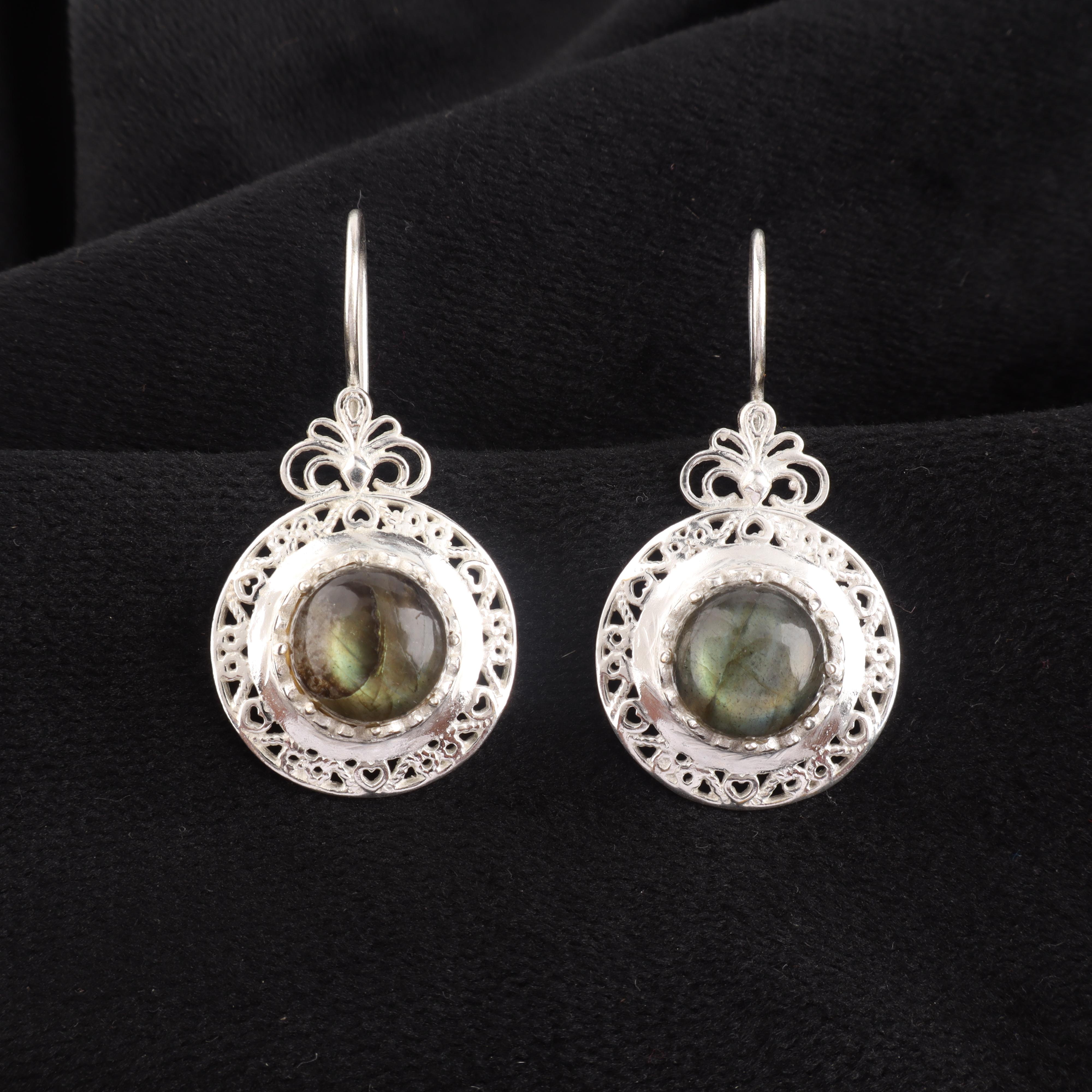 

Natural Labradorite Gemstone Silver Earring, 925 Sterling Silver Handmade Earring, Pretty Round Cut Dangle Earring, Gift For Her CE-25-23