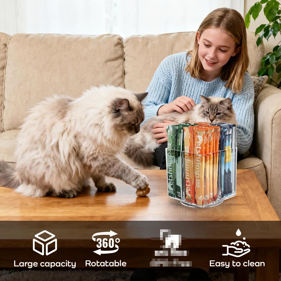 Rotatable Acrylic Extruded Cat Food Storage Container,4-Grid Design Cat Snack Organizer,Essential Pet Snack Storage,desktop Rack